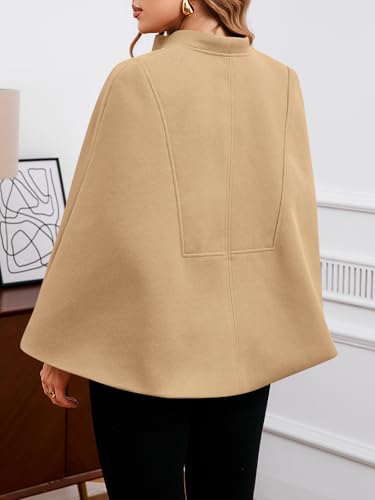 Cicy Bell Womens Cape Pea Coat Work Casual Split Long Sleeve Coat Stand Collar Open Front Fall jacket2