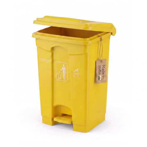 MPL MANGO Pedal Dustbin with lid, heavy duty plastic garbage bin, hands-free step-on waste bin for kitchen, office, home, hotel, bathroom & outdoor use (Mango Yellow, 65 Liters)