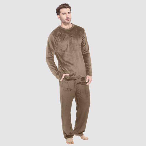 Mens Flannel Pajamas Sets Soft Winter Warm Cozy Pjs Sleepwear Long Sleeve Pullover Tops Lounge Pants Loungewear4