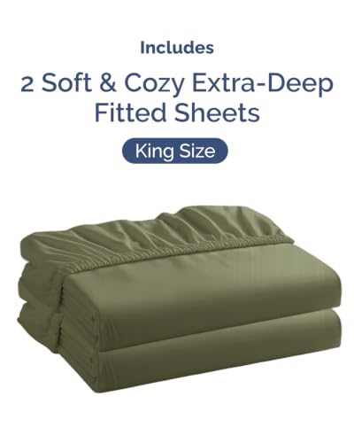 Image of CGK Linens 2 Pack Extra Deep King Fitted Sheets - Sage Green