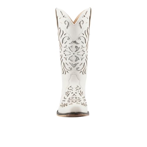 Image of ROPER Womens Riley Glitz Glitter Underlay Snip Toe Casual Boots Mid Calf Low Heel 1-2 inch - Off White