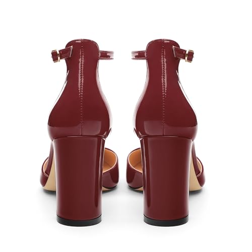 Women's Closed Pointed Toe Chunky Heels Pumps Ankle Strap Dress Shoes for Wedding Office Party4