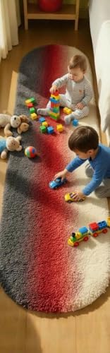 Image of Fluffy Silky Micro Fiber Polyster Carpet /Runner for Bedroom, Study Room, Playing Room, Guest Room ETC. 5x7 feet Feet, (Grey and Ivory Center Maroon)