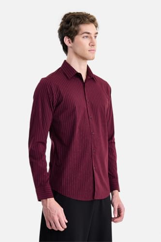 Image of SNITCH Luxe Men Formal Shirt | Slim Fit Full Sleeve Spread Collar Pinstripe Design | Breathable Viscose Blend & Stretch Fabric for Office Wear & Business Meetings