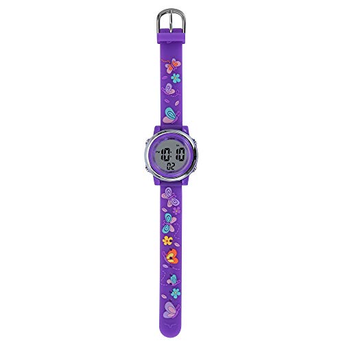 New Butterfly Kids Watches 3D Cartoon Silicone Waterproof 7 LED Color Lights Toddler Digital Wrist Watch with Alarm Stopwatch for 3-10 Year Girls Little Child (Purple)4