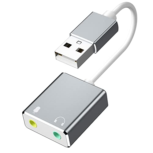 Tarjeta de Sonido USB Externa, Adaptador USB a Jack 3.5 mm,Tarjeta de Sonido Externa Audio y Microfono 3.5mm para su Ordenador o Laptop Conecta Altavoces estéreo, Auriculares y micrófono.