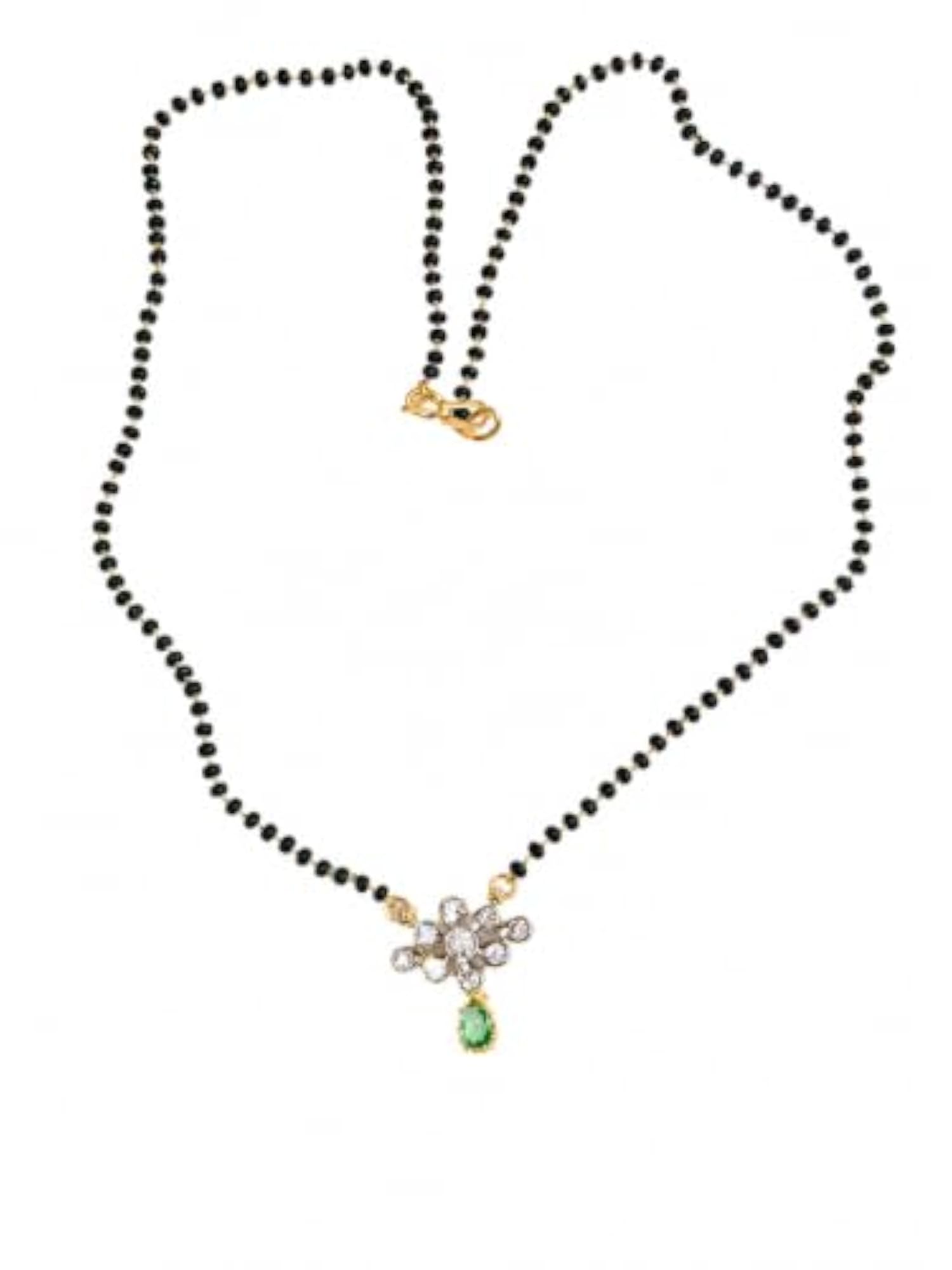 American Diamond Pendant with Sea Green Stone Mangalsutra