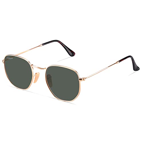 Image of Hexagon Style Flat Glass Lenses Metal Frame Sunglasses UV400 Protection For Men Women