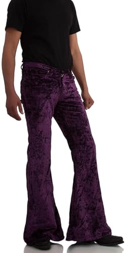 Image of Men's Velvet Relaxed Vintage 60s 70s Bell Bottom Stretch Fit Classic Comfort Flared Flares Retro Leg Disco Pants