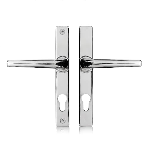 Schlosser Technik Uros Polished Chrome Ferco Door Handle Replacement (PZ 70mm, Screw Hole Distance 180mm, Overall 205mm), UPVC Front Door Handle Compatible with GU Ferco Locking System.