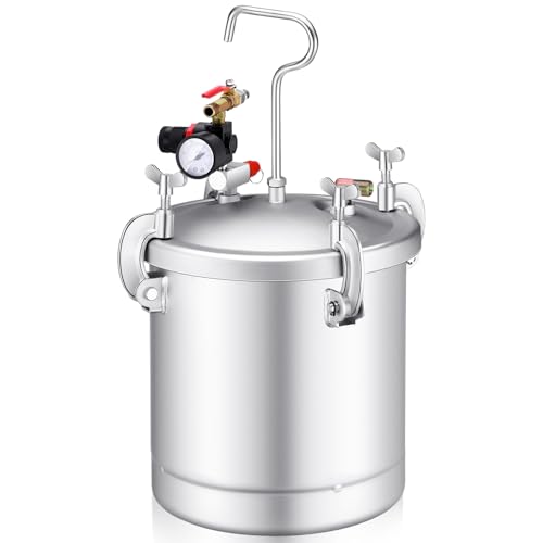 Blulu 10 L/ 2.5 Gallon Pressure Pot Paint Tank Spray Tank Heavy Duty Solid Steel Clamp on Lid Regulator & Pressure Gauge Suitable for Epoxy Resin Casting Large Volume Painting and Auto Body Shop