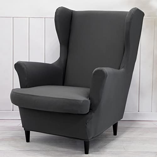 Qelus Wing Back Slipcover Chair Cover,Plush Chair Covers Armchair,Furniture Covers Protector for Living Room Bedroom Decoration (Dark Gray)