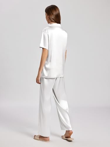 HDLTE 2 Piece Silk Pajamas for Women Set Button Down Lounge Sleepwear Womens Pj Outfits V Neck Nightwear3