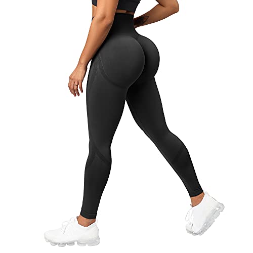 RXRXCOCO Women Seamless Butt Lifting Leggings TIK Tok Booty Lifting Leggings for Women Workout Gym High Waisted Yoga Pants Black Medium