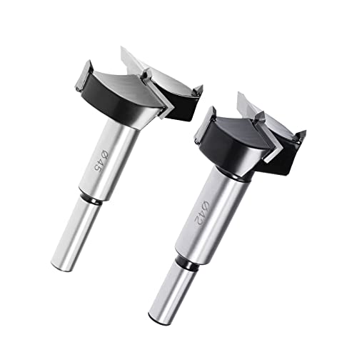 uxcell Forstner Drill Bits, 45mm & 42mm Tungsten Carbide Wood Hole Saw Auger Opener, Woodworking Hinge Hole Drilling Boring Bit Cutter