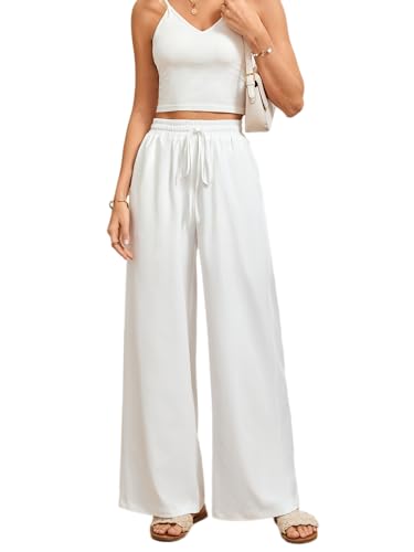 Linen Pants Summer Women Palazzo Flaer Leggings Flowy Dressy Casual with Pockets