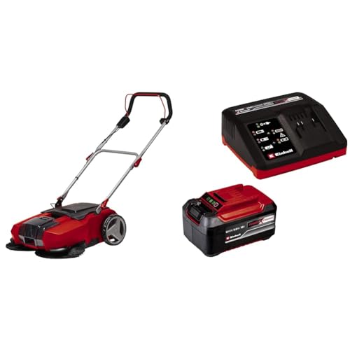 Einhell Balayeuse sans fil TE-SW 18/610 Li-Solo Power X-Change (li-ion, collecteur de 20 litres, position de stationnement, guidon réglable, interrupteur marche-arrêt) avec Chargeur et Batterie 5,2Ah