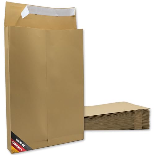 easydruck24de Lot de 25 enveloppes B4 sans fenêtre avec pli 4 cm Marron 25 x 35,3 x 4 cm Enveloppes d'expédition en papier avec soufflet au fond autocollant...
