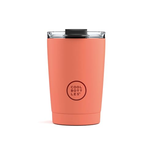 Cool Bottles   Vaso Térmico de Acero Inoxidable 330 ml   Pastel Coral   Tapa Hermética   Vaso para Café   Bebidas Frías 10 horas y Calientes 5 horas   Libre de BPA