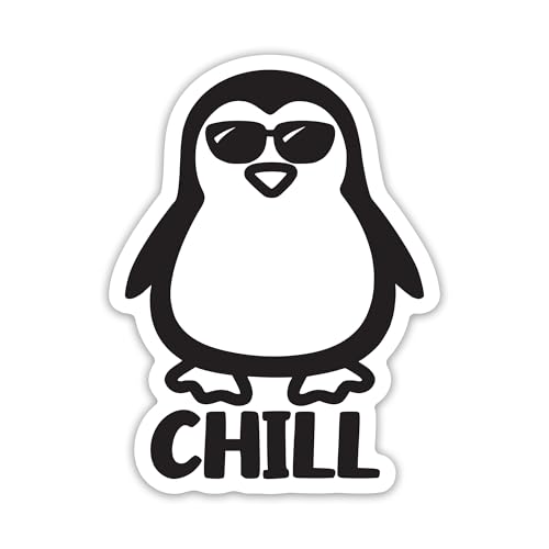 Image of Chill Penguin Vinyl Decal Sticker - Versatile for Cars, Trucks, Windows, Bumpers, Walls, and Laptops - 5 Inches - Black Design withWhite Background - KCD3453B