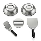 Arendo - Burger Set XXL - 1 x Grillspachtel - 1 x Pfannenwender - 1 x Burgerpresse - 2 x Schmelzkuppeln – Edelstahl – hitzebeständig geschmacksneutral lebensmittelecht - Bürger und Smash Bürger