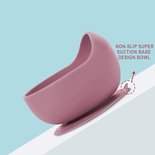 Image of TONY STARK Silicone Unbreakable Baby Bowl & Handle Spoon - Suction Design, Non-Slip, BPA Free, Dishwasher & Microwave Safe (Wine Red, 1 Piece)