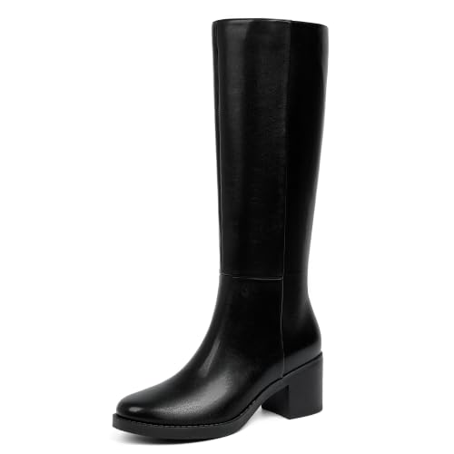 Image of Womens Knee High Boots Chunky Low Heel Round Toe Tall Long Boots | Balanced Low Block Heel, Roomy Round Toe, Anti-slip Rubber Outsole, Fashion Heeled Dressy Fall Winter Long Boots for Women