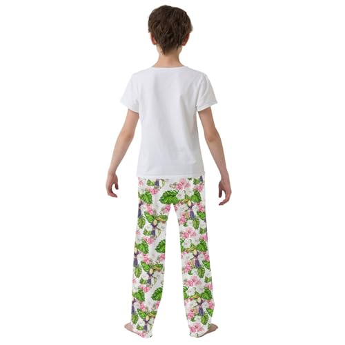 Parrot Bird Palm Leaf Floral Boys Long Pants Soft Trousers Elastic Waist Kids Lounge Bottoms with Pockets S-XL3
