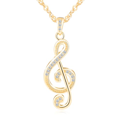 MICGIGI Collier pour femme en argent sterling 925 - Pendentif en forme de note de musique - Zircon cubique, argentée