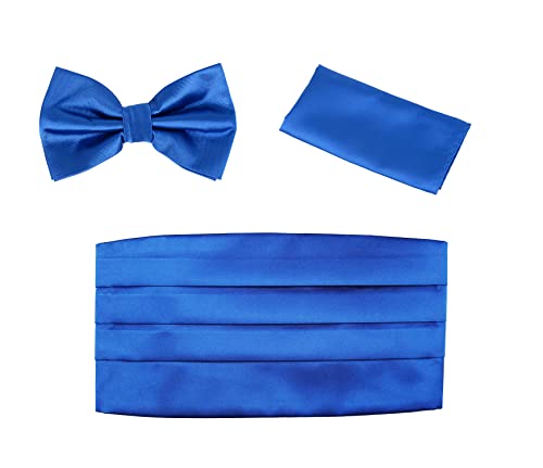 Image of TIE STUDIO Men's cummerbund, pocket square bowtie combo | micro | Superior finishing | Packaging - White Box | Size - adjustable & standard | pack of 3 |
