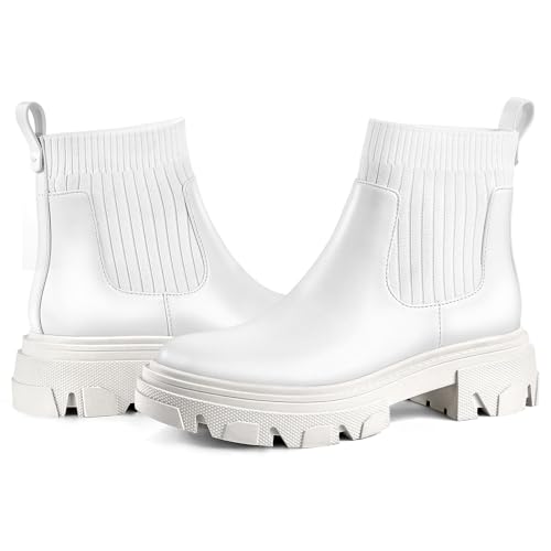 PIZZ ANNU Women's ClEARY Fashion Chelsea Boots Platform Lug Sole Combat Casual Elastic Chunky Heel Ankle Booties Shoes2