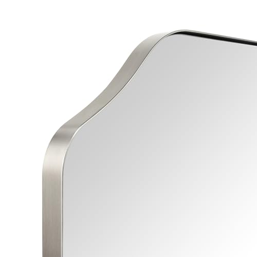 Image of TEHOME Brushed Nickel Scalloped Bathroom Vanity Mirror 20x30'' Decorative Silver Metal Framed Asymmetrical Bathroom Mirror