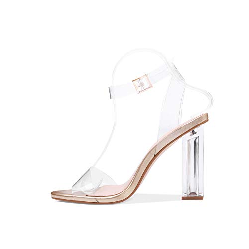 Richealnana Women's Clear Rhinestones Heels for Women Stiletto Heels Ankle Strap Sandals4