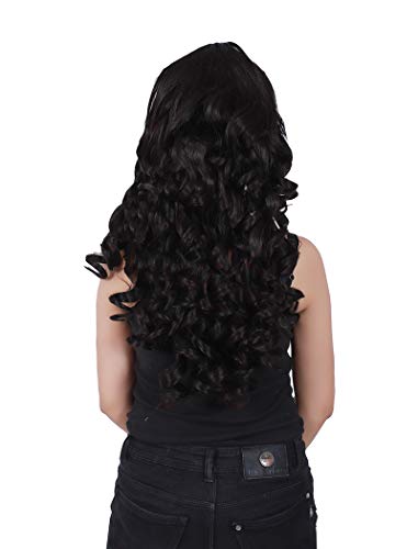 Image of SkyHair Curly Hair Brown with Maroon Highlights Premium Japanese Kanekalon Synthetic Technology Hair Wig for Women with Natural-Looking Bangs - Undetectable, Realistic, Full Head Wig for Daily Use, Chemo, Volume & Length (24 Inches Hair Length)
