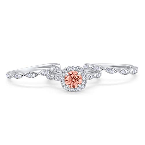 Blue Apple Co. Halo Art Deco Three Piece Wedding Engagement Bridal Set Ring Band Solid 925 Sterling Silver Choose Color3