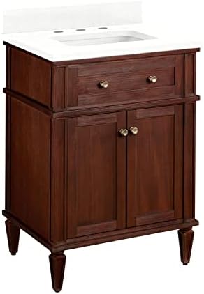 Signature Hardware 464565 Elmdale 24" Free Standing Double Vanity Set with Mahogany Cabinet, Vanity Top, and Rectangular Undermount Vitreous China Sink - 8" Faucet Holes