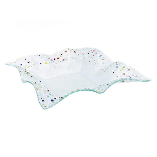 Sospiri Venezia - Centrotavola Vetro Murano Decorato a Mano Soprammobile Casa- Idea Regalo Cerimonia Bomboniera con Scatola Elegante (29x29 cm, Quadrato)