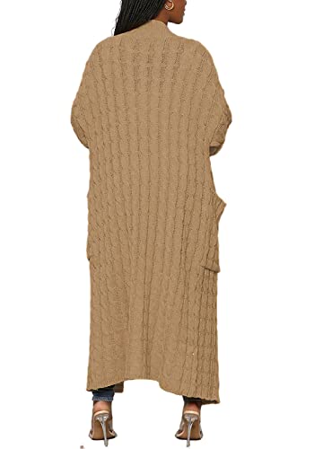 Image of Tcremisa Long Cable Knit Cardigans for Women Chunky Maxi Sweater Coat | Long Sleeve,Open Front,Ankle Length,Floor Length, Dual Pockets,Extra Knitted Duster,Loose Cozy Winter Outwear