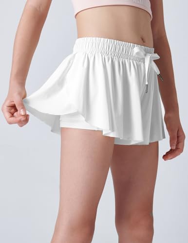 Image of 1 or 3 Pack Girls Flowy Shorts with Spandex Liner & Pocket, 2-in-1 Athletic Butterfly Shorts for Running Dance
