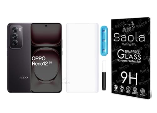 Image of Saola 1-Pack UV Curved Tempered Glass for Oppo Reno 12 | 9H Hardness | Edge-to-Edge Full Screen Coverage | UV Light Installation | Scratch Resistant | Case Friendly Screen Protector. (6.7 Inches)