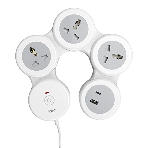 GM G-Hoop 4+1 Multi Plug Extension Board with 2 Metre Cord | Type-C & A USB Port | Smart Spike Guard with Switch, LED Indicator & Safety Shutters | Best for Desk, TV, Office & Charging Station view 1