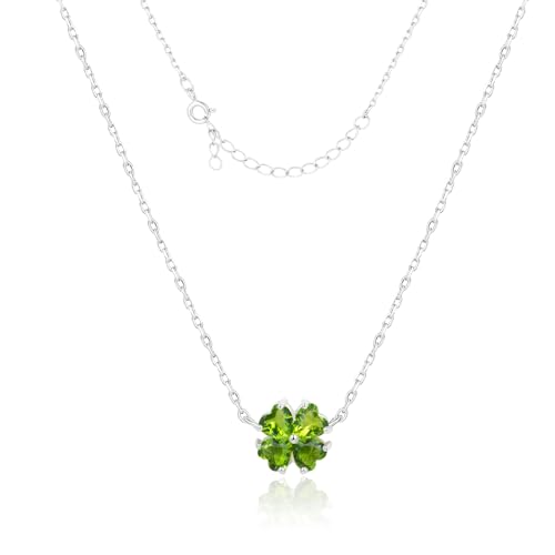 Birthstone Necklace for Women, Four leaf Clover Pendant Necklace 12 Months Birthstone Necklaces Birthday Gifts for Women Jewelry Gift (August)