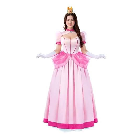 Spooktacular Creations Disfraz Mujer Vestido Rosa Melocotón con Guantes y Corona, Vestido Princesa para Disfraces Halloween Mujer 2026, Fiestas de Disfraces-L