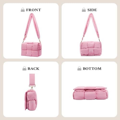 Image of Shoulder Bag Lightweight Puffer Tote Crossbody Bag Handwoven for Women | waterproof nylon, durable, soft padded texture, versatile for travel, work, weekend, everyday, adjustable strap