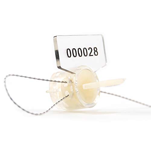 Leadseals(R) Anti-Tamper Twist Tight Roto Security Meter Seals High Electric Security Utility Plastic Padlock Gas Meter Seals Numbered (Pack of 100 PCS) with Stainless Wire (100 m) (White)