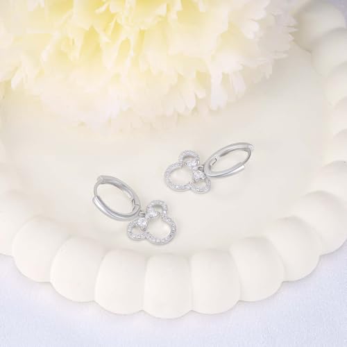 Sterling Silver Bow Mouse Earrings with Cubic Zirconia Hypoallergenic Cute Lightweight Dangle Hoop Earrings Adorable Gifts for Teens Women Daughter Granddaughter Niece3