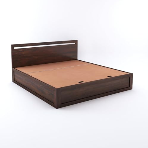 Image of Solid Sheesham Wood Queen Size Bed with Hydraulic Storage for Living Room Bedroom Home | Wooden Queen Size Cot Palang (Walnut Finish) - 1 Year Warranty