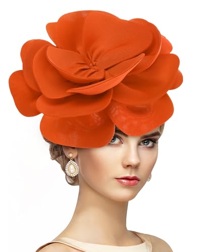 ETOFETE Flower Fascinators for Women - Orange Fascinator Hat Large Floral Wedding Headband Cocktail Royal Ascot Hat for Ladies