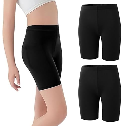 SCCGKP 2 Pack Girls Cycling Shorts Breathable Dance Cycle Gymnastic PE Shorts Under Dress Leggings for Teen Kids Girls Age 5-12 (UK Age 9 Years 10 Years Regular Black)