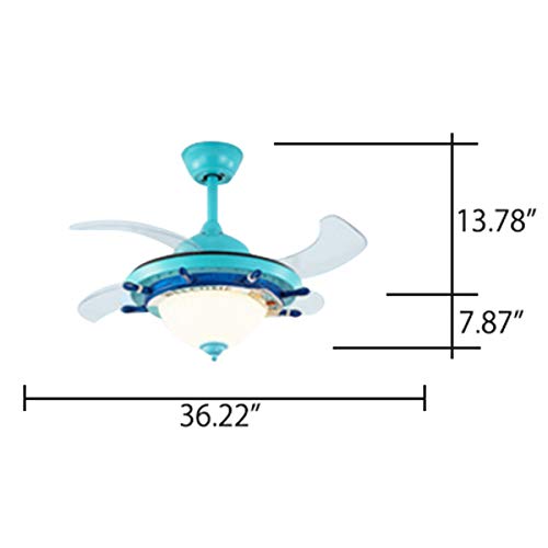 LITFAD Modern LED Ceiling Light Nautical Style Reversible Dome Shade Metal Hanging Ceiling Fan Light with Invisible Blade Flushmount Pendant Light for Living Room Kid's Bedroom Children's Room - Blue - Image 7